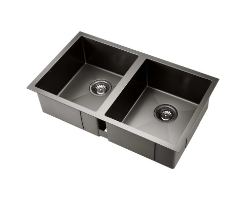 Kitchen Laundry Sink Double Bowl Nano Black Stainless Steel Drop In Under Sink