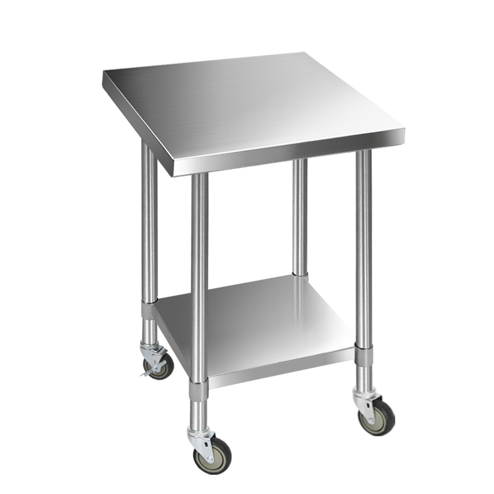 Stainless Steel Kitchen Food Grade Bench on Castor Wheels 762 x 762 x ...