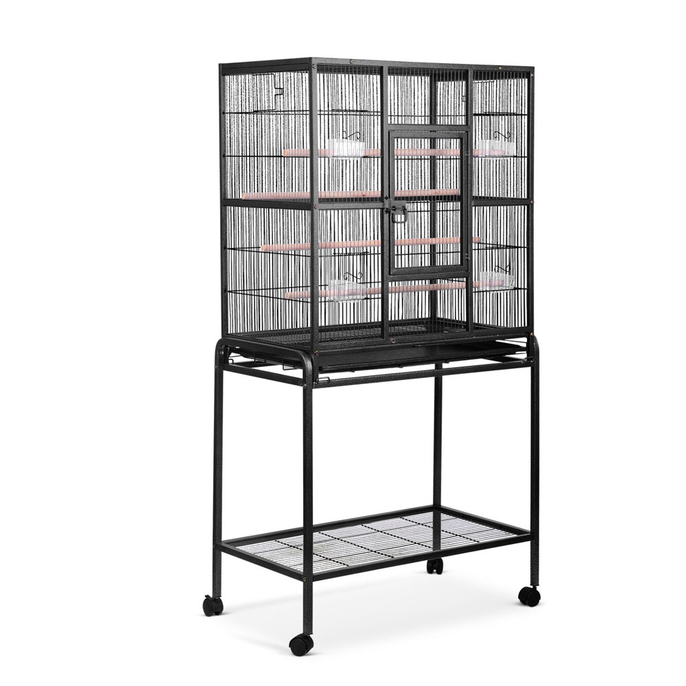 Bird Cage Aviary 144cm Storage Stand on Wheels Feed Bowls/Perches ...